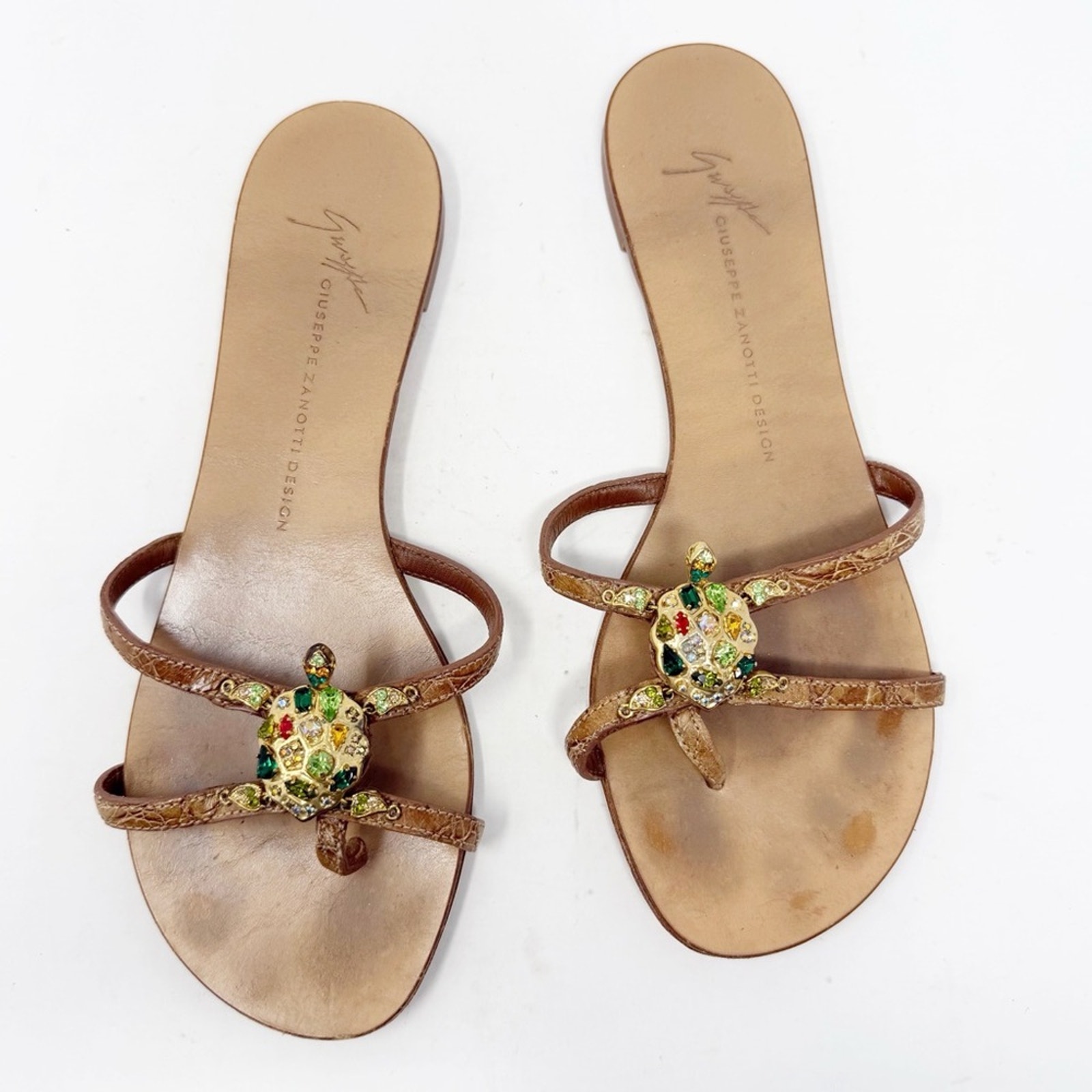 Giuseppe Zanotti Turtle Crystal Slide Sandals Womens Size Eu 37.5
